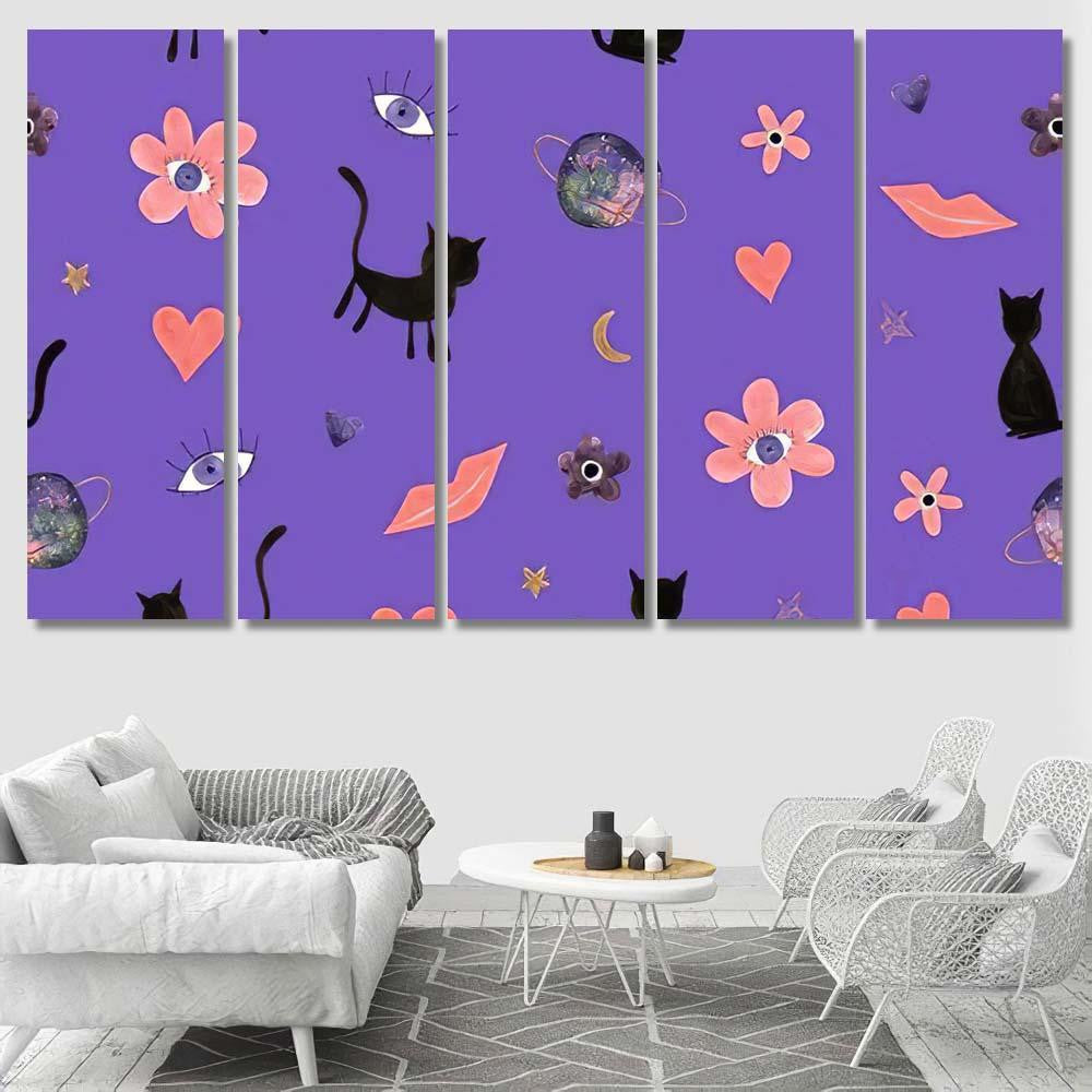 Hand Abstract Watercolor Cats Planets 11 Galaxy Sky and Space Multi Piece Panel Canvas Home Decor Housewarming Gift Ideas Poster Canvas Gallery Prints