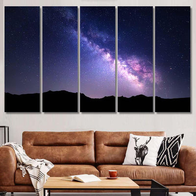 Landscape Milky Way Night Sky Stars 4 Galaxy Sky and Space Multi Piece Panel Canvas Home Decor Housewarming Gift Ideas Poster Canvas Gallery Prints