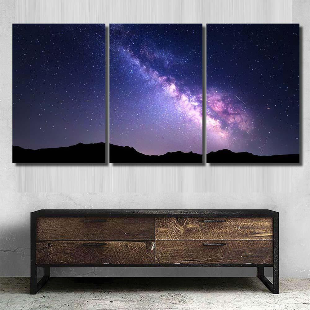 Landscape Milky Way Night Sky Stars 4 Galaxy Sky and Space Multi Piece Panel Canvas Home Decor Housewarming Gift Ideas Poster Canvas Gallery Prints