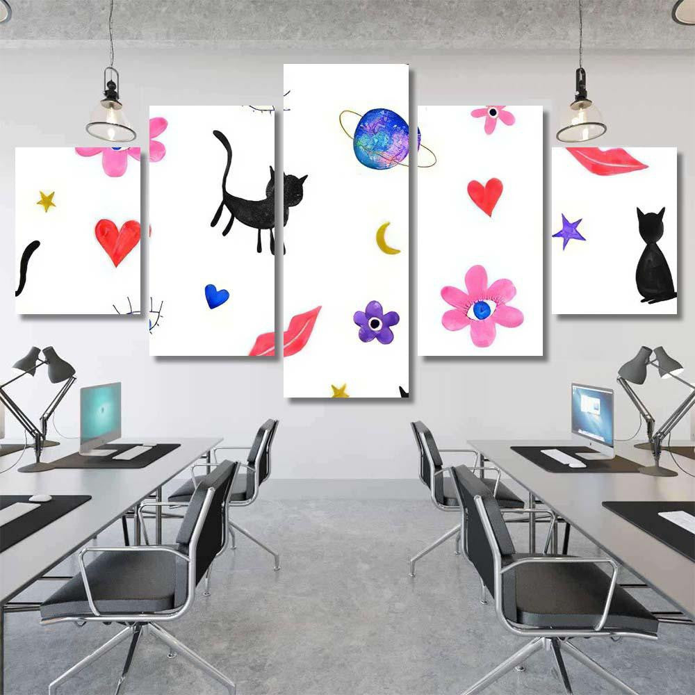 Hand Abstract Watercolor Cats Planets Galaxy Sky and Space Multi Piece Panel Canvas Home Decor Housewarming Gift Ideas Poster Canvas Gallery Prints