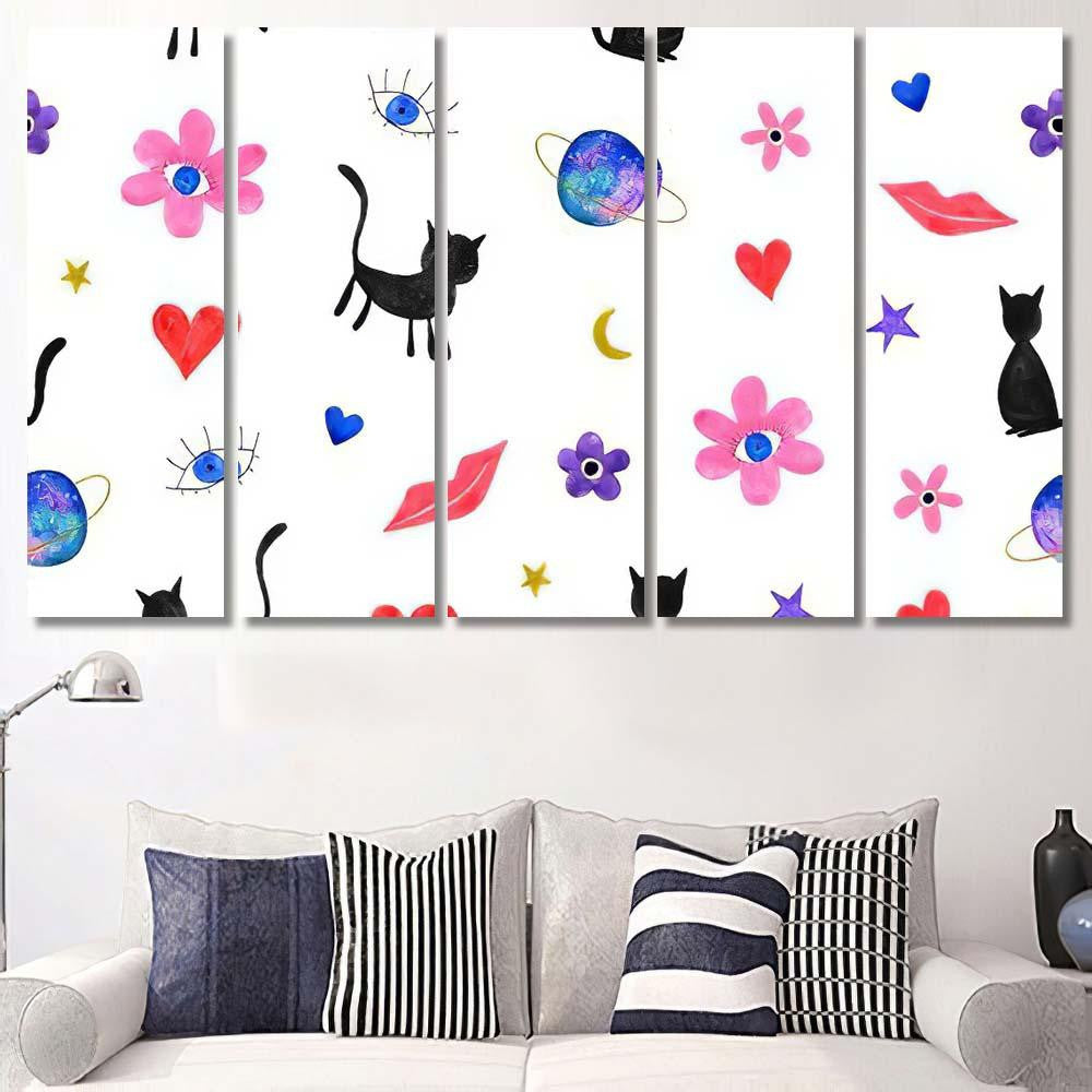 Hand Abstract Watercolor Cats Planets Galaxy Sky and Space Multi Piece Panel Canvas Home Decor Housewarming Gift Ideas Poster Canvas Gallery Prints