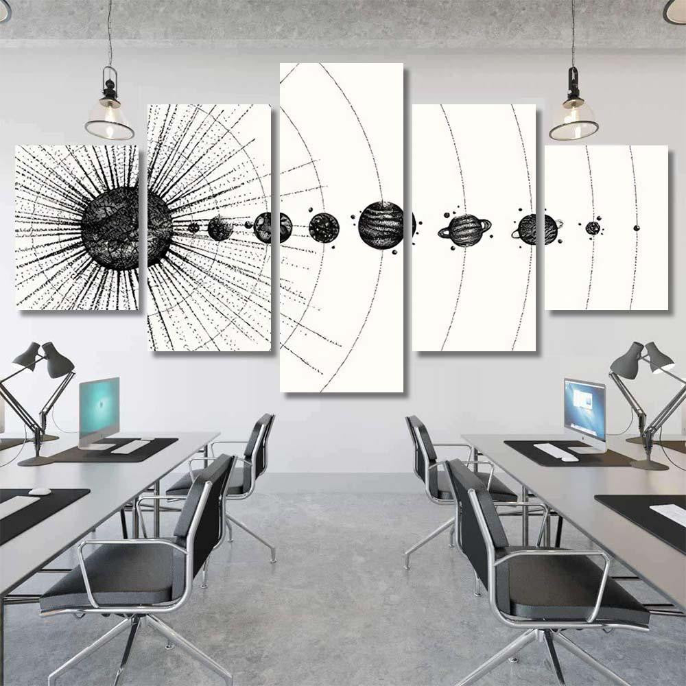 Solar System Dotwork Style Planets Orbit Galaxy Sky and Space Multi Piece Panel Canvas Home Decor Housewarming Gift Ideas Poster Canvas Gallery Prints
