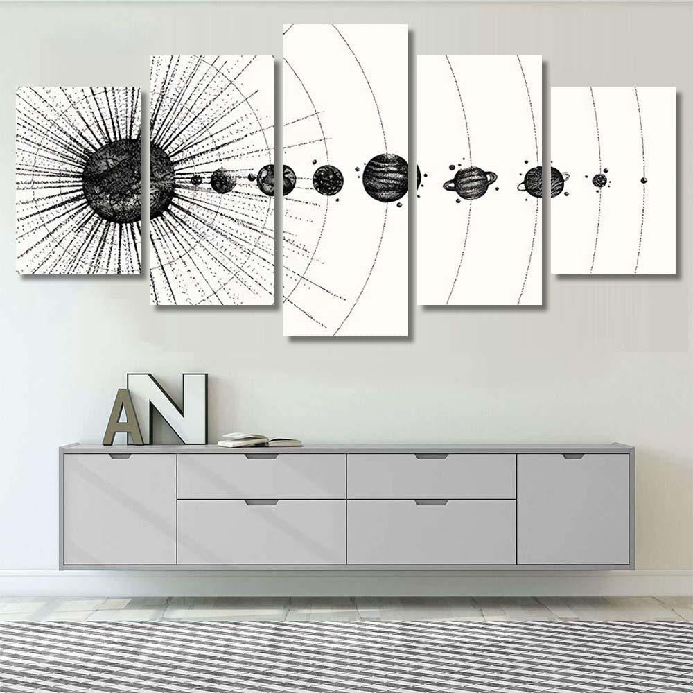 Solar System Dotwork Style Planets Orbit Galaxy Sky and Space Multi Piece Panel Canvas Home Decor Housewarming Gift Ideas Poster Canvas Gallery Prints