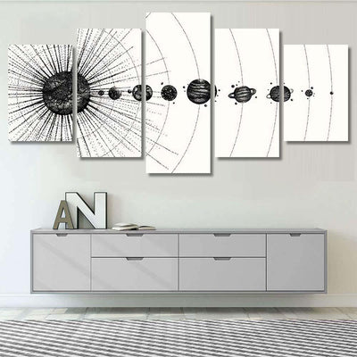 Solar System Dotwork Style Planets Orbit Galaxy Sky and Space Multi Piece Panel Canvas Home Decor Housewarming Gift Ideas Poster Canvas Gallery Prints