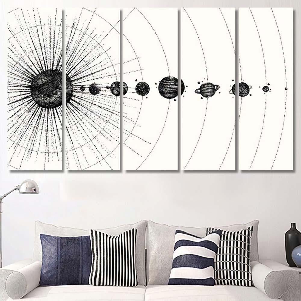 Solar System Dotwork Style Planets Orbit Galaxy Sky and Space Multi Piece Panel Canvas Home Decor Housewarming Gift Ideas Poster Canvas Gallery Prints