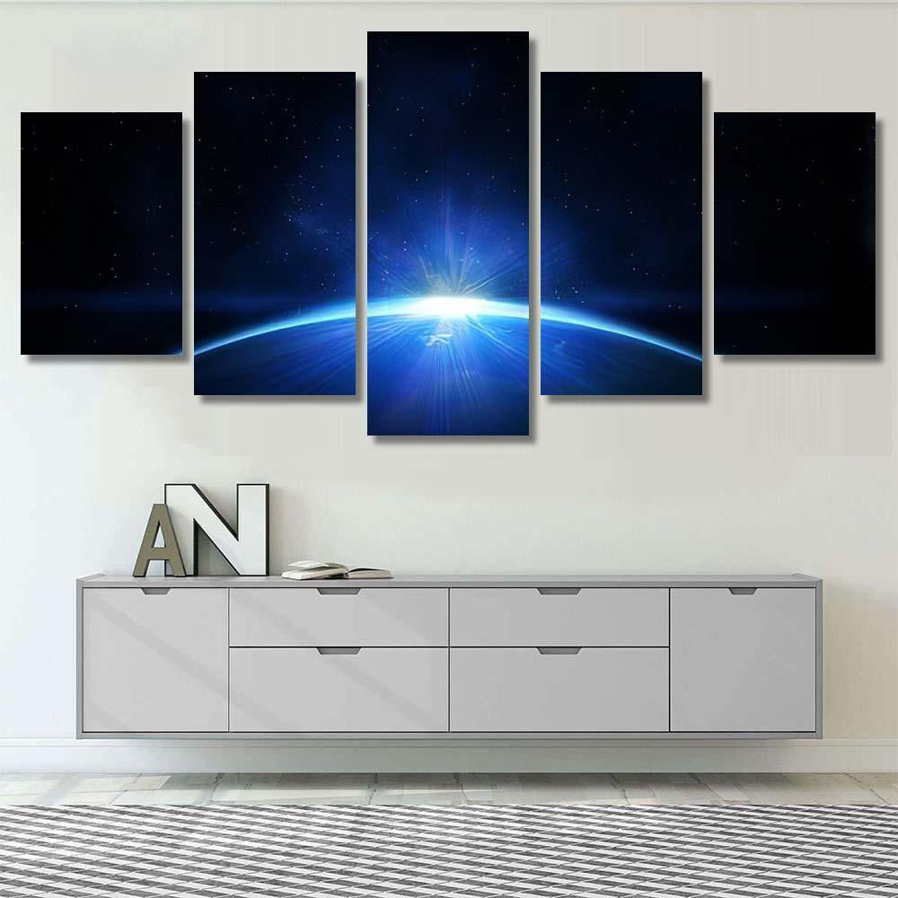 Planet Earth Sunrise Space 1 Galaxy Sky and Space Multi Piece Panel Canvas Home Decor Housewarming Gift Ideas Poster Canvas Gallery Prints