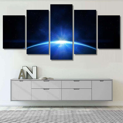Planet Earth Sunrise Space 1 Galaxy Sky and Space Multi Piece Panel Canvas Home Decor Housewarming Gift Ideas Poster Canvas Gallery Prints