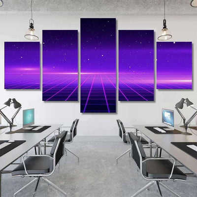 Retro Scifi Background Futuristic Grid Landscape 1 Galaxy Sky and Space Multi Piece Panel Canvas Home Decor Housewarming Gift Ideas Poster Canvas Gallery Prints