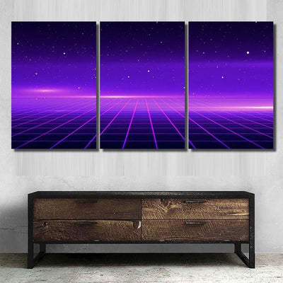 Retro Scifi Background Futuristic Grid Landscape 1 Galaxy Sky and Space Multi Piece Panel Canvas Home Decor Housewarming Gift Ideas Poster Canvas Gallery Prints