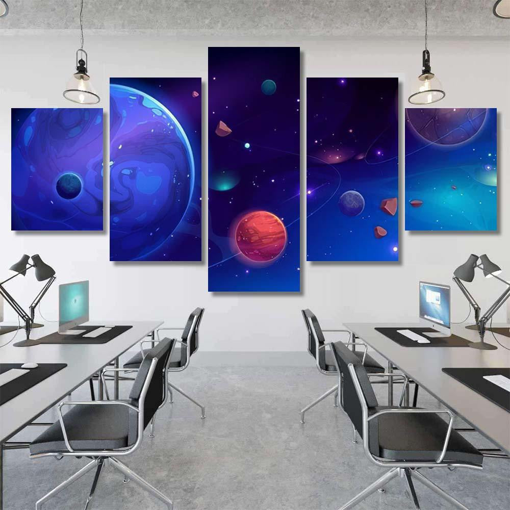Planets Outer Space Satellites Falling Meteor Galaxy Sky and Space Multi Piece Panel Canvas Home Decor Housewarming Gift Ideas Poster Canvas Gallery Prints