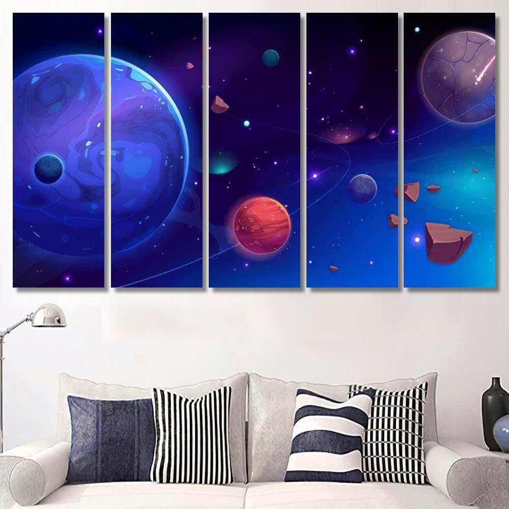 Planets Outer Space Satellites Falling Meteor Galaxy Sky and Space Multi Piece Panel Canvas Home Decor Housewarming Gift Ideas Poster Canvas Gallery Prints