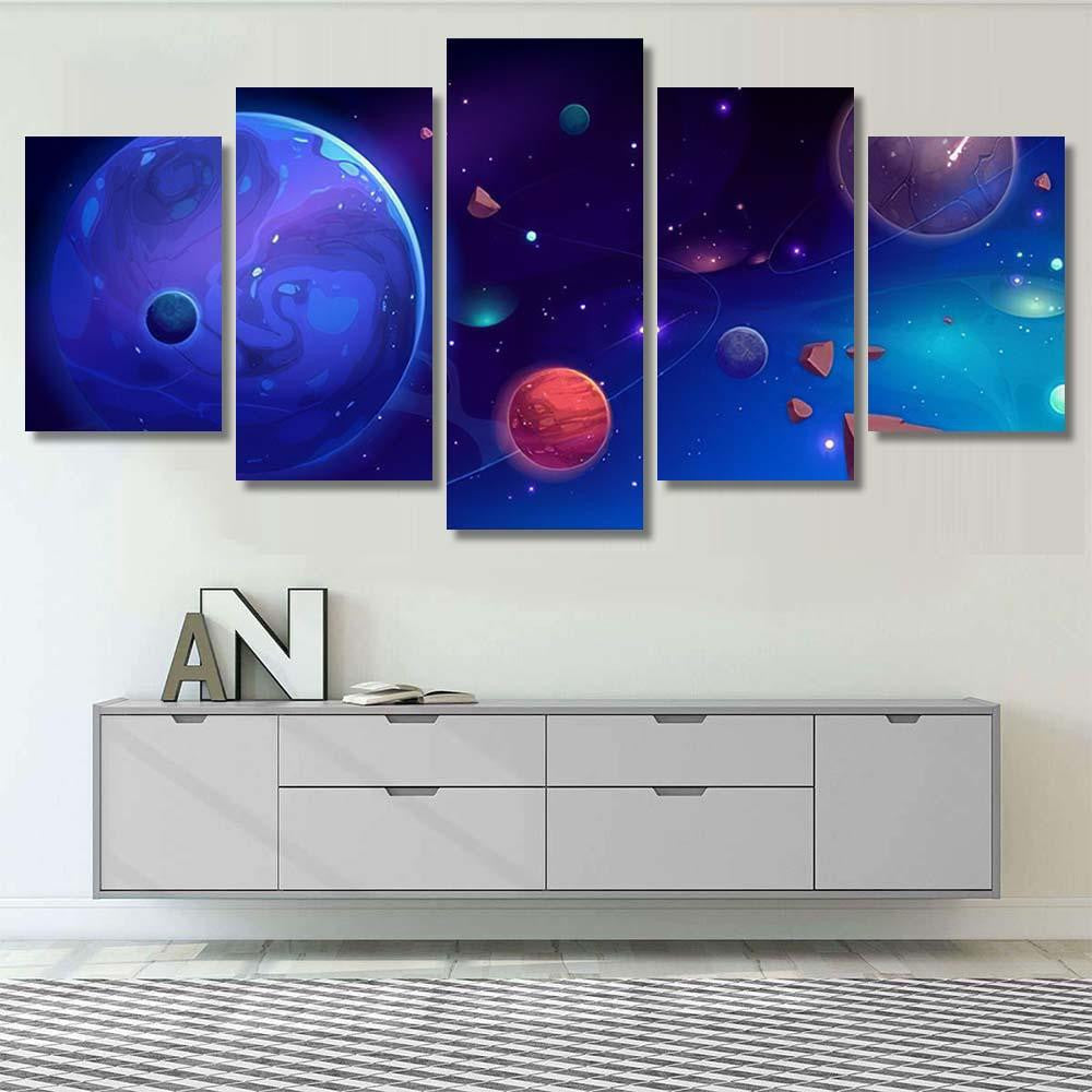 Planets Outer Space Satellites Falling Meteor Galaxy Sky and Space Multi Piece Panel Canvas Home Decor Housewarming Gift Ideas Poster Canvas Gallery Prints