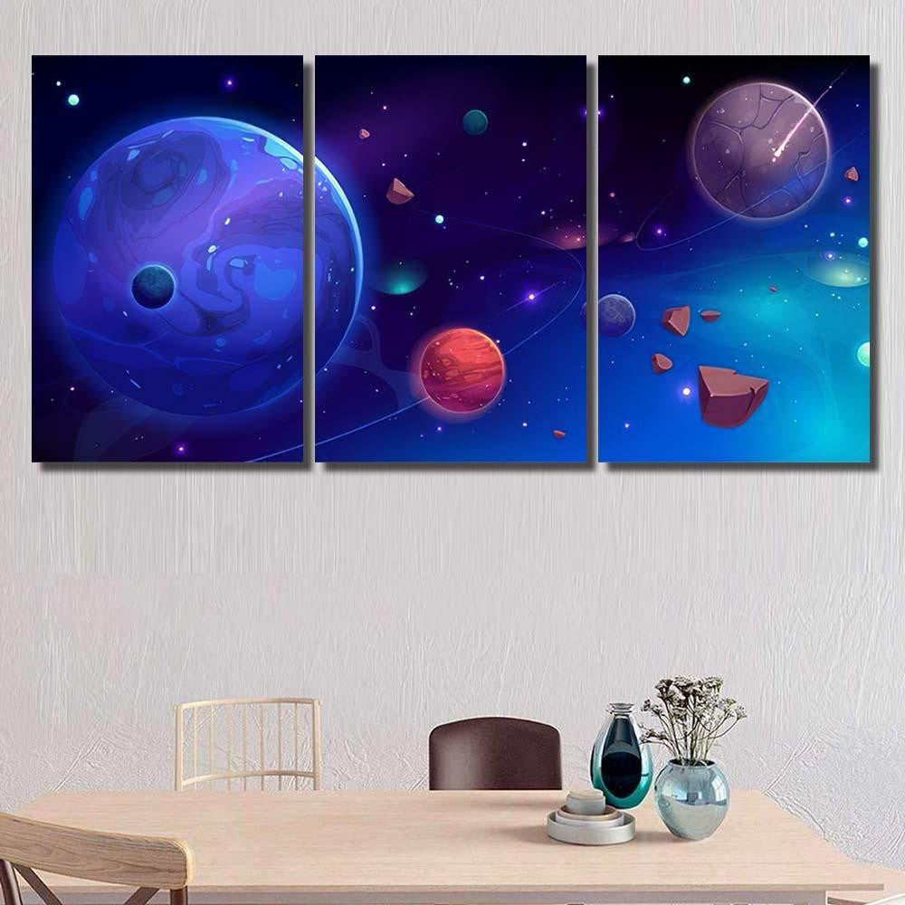 Planets Outer Space Satellites Falling Meteor Galaxy Sky and Space Multi Piece Panel Canvas Home Decor Housewarming Gift Ideas Poster Canvas Gallery Prints