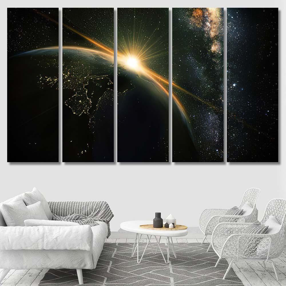 Sunrise View Earth Space Milky Way Galaxy Sky and Space Multi Piece Panel Canvas Home Decor Housewarming Gift Ideas Poster Canvas Gallery Prints