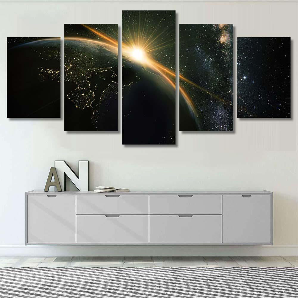 Sunrise View Earth Space Milky Way Galaxy Sky and Space Multi Piece Panel Canvas Home Decor Housewarming Gift Ideas Poster Canvas Gallery Prints