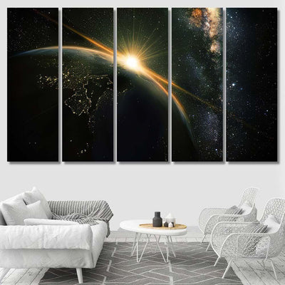 Sunrise View Earth Space Milky Way Galaxy Sky and Space Multi Piece Panel Canvas Home Decor Housewarming Gift Ideas Poster Canvas Gallery Prints