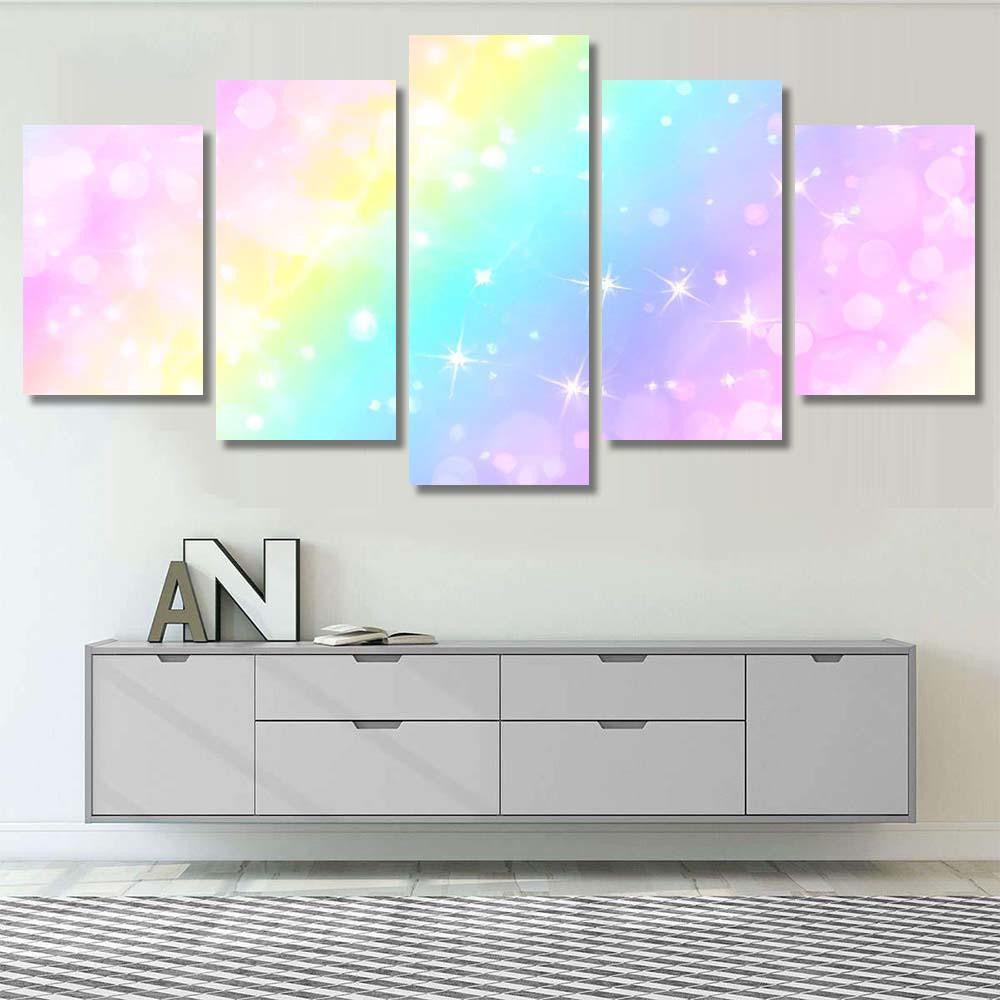 Holographic Vector Illustration Pastel Color Galaxy 1 Galaxy Sky and Space Multi Piece Panel Canvas Home Decor Housewarming Gift Ideas Poster Canvas Gallery Prints