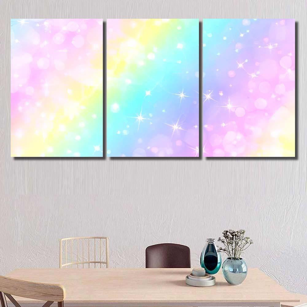 Holographic Vector Illustration Pastel Color Galaxy 1 Galaxy Sky and Space Multi Piece Panel Canvas Home Decor Housewarming Gift Ideas Poster Canvas Gallery Prints