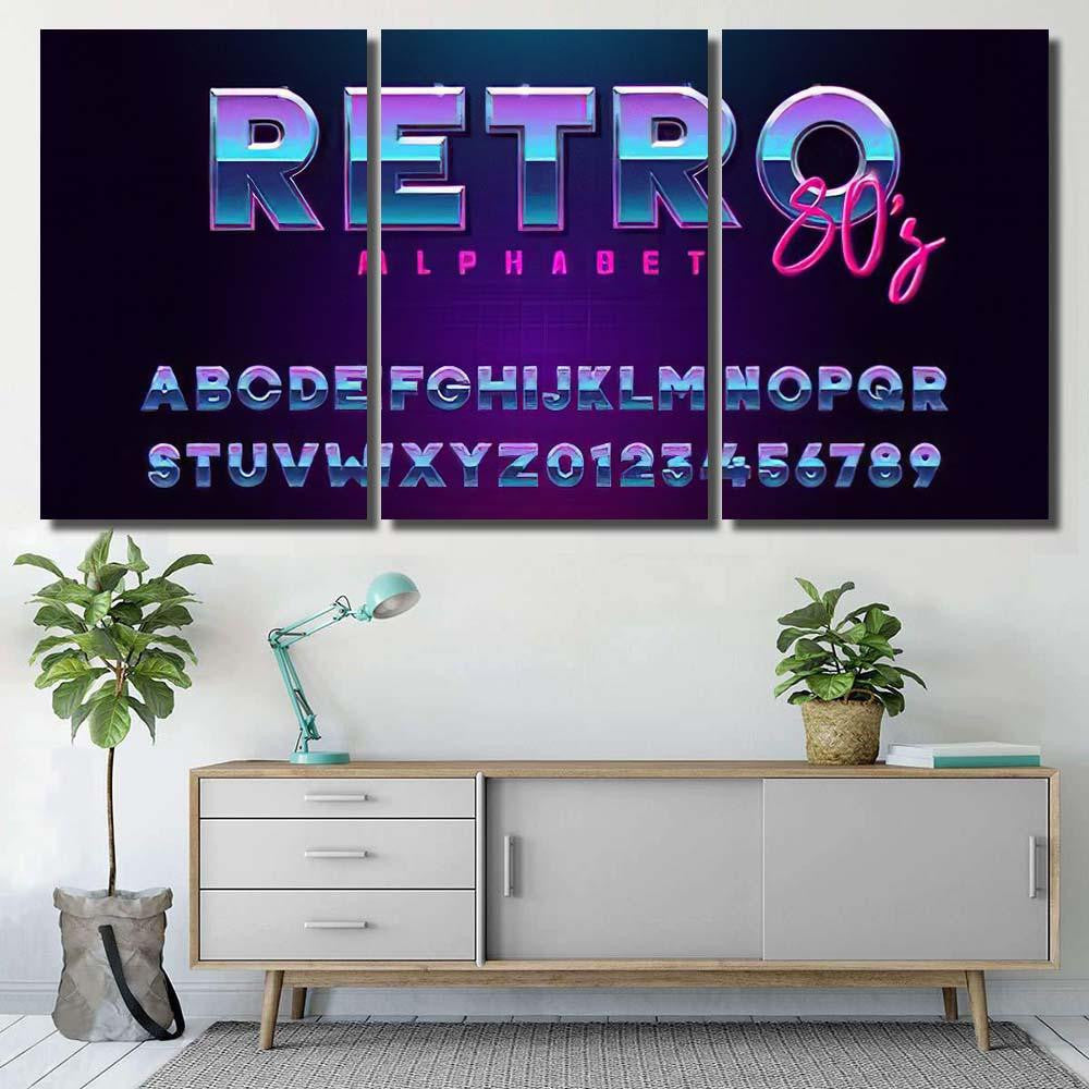 Retro Font Effect Based On 80S Galaxy Sky and Space Multi Piece Panel Canvas Home Decor Housewarming Gift Ideas Poster Canvas Gallery Prints