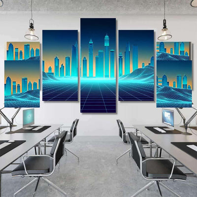 Retro Background Futuristic Landscape 1980S Style 5 Galaxy Sky and Space Multi Piece Panel Canvas Home Decor Housewarming Gift Ideas Poster Canvas Gallery Prints