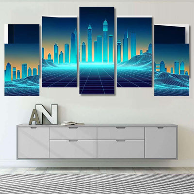 Retro Background Futuristic Landscape 1980S Style 5 Galaxy Sky and Space Multi Piece Panel Canvas Home Decor Housewarming Gift Ideas Poster Canvas Gallery Prints