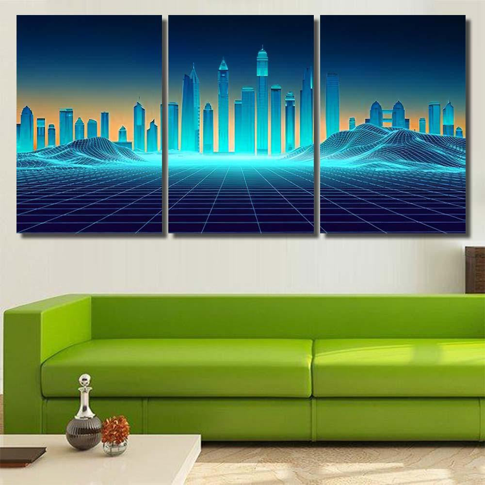 Retro Background Futuristic Landscape 1980S Style 5 Galaxy Sky and Space Multi Piece Panel Canvas Home Decor Housewarming Gift Ideas Poster Canvas Gallery Prints