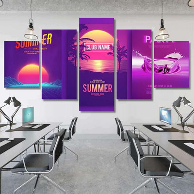 Retro Background Futuristic Landscape 1980S Style 1 Galaxy Sky and Space Multi Piece Panel Canvas Home Decor Housewarming Gift Ideas Poster Canvas Gallery Prints