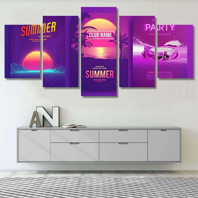 Retro Background Futuristic Landscape 1980S Style 1 Galaxy Sky and Space Multi Piece Panel Canvas Home Decor Housewarming Gift Ideas Poster Canvas Gallery Prints