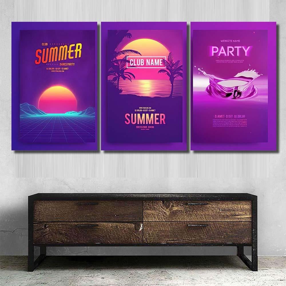 Retro Background Futuristic Landscape 1980S Style 1 Galaxy Sky and Space Multi Piece Panel Canvas Home Decor Housewarming Gift Ideas Poster Canvas Gallery Prints
