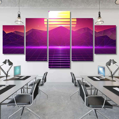 Retro Grid Landscape Vector Background Galaxy Sky and Space Multi Piece Panel Canvas Home Decor Housewarming Gift Ideas Poster Canvas Gallery Prints