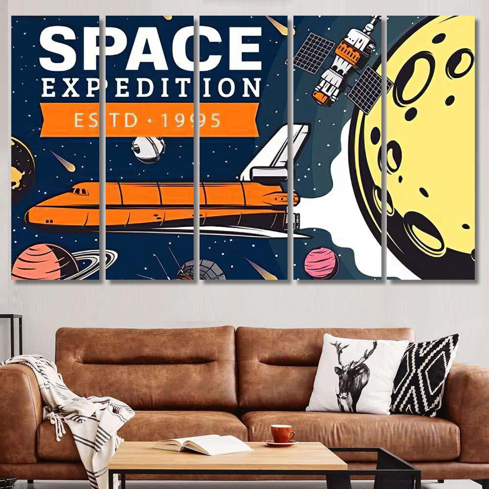 Space Expedition Flying Shuttle Galaxy Exploration Galaxy Sky and Space Multi Piece Panel Canvas Home Decor Housewarming Gift Ideas Poster Canvas Gallery Prints