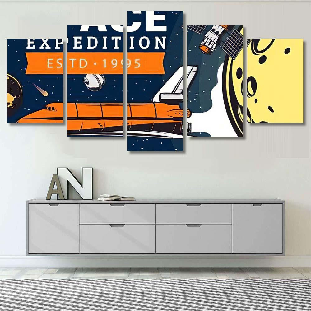 Space Expedition Flying Shuttle Galaxy Exploration Galaxy Sky and Space Multi Piece Panel Canvas Home Decor Housewarming Gift Ideas Poster Canvas Gallery Prints