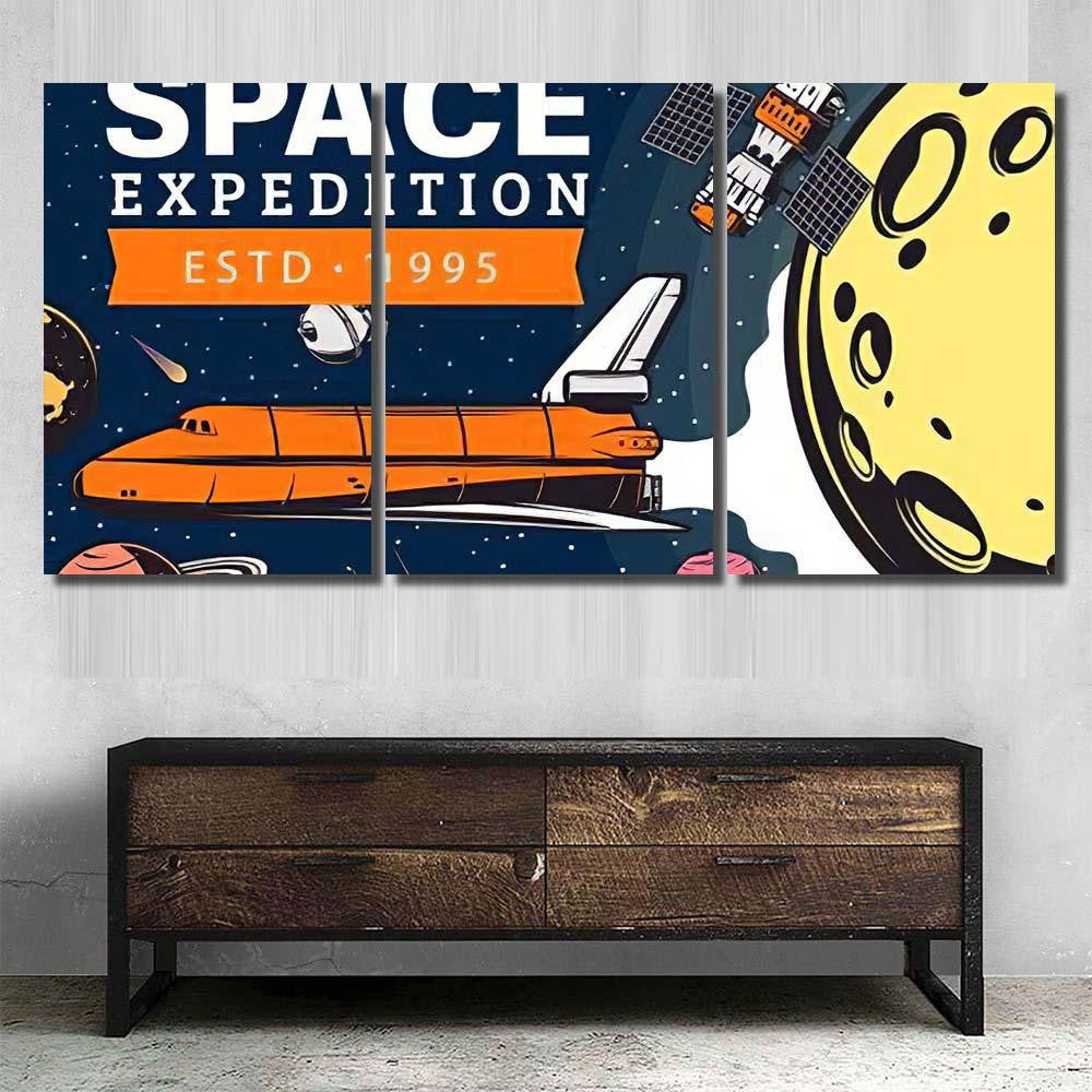 Space Expedition Flying Shuttle Galaxy Exploration Galaxy Sky and Space Multi Piece Panel Canvas Home Decor Housewarming Gift Ideas Poster Canvas Gallery Prints
