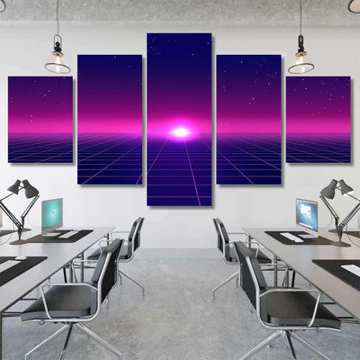 Retro Futuristic Background 1980S Style 3D 3 Galaxy Sky and Space Multi Piece Panel Canvas Home Decor Housewarming Gift Ideas Poster Canvas Gallery Prints
