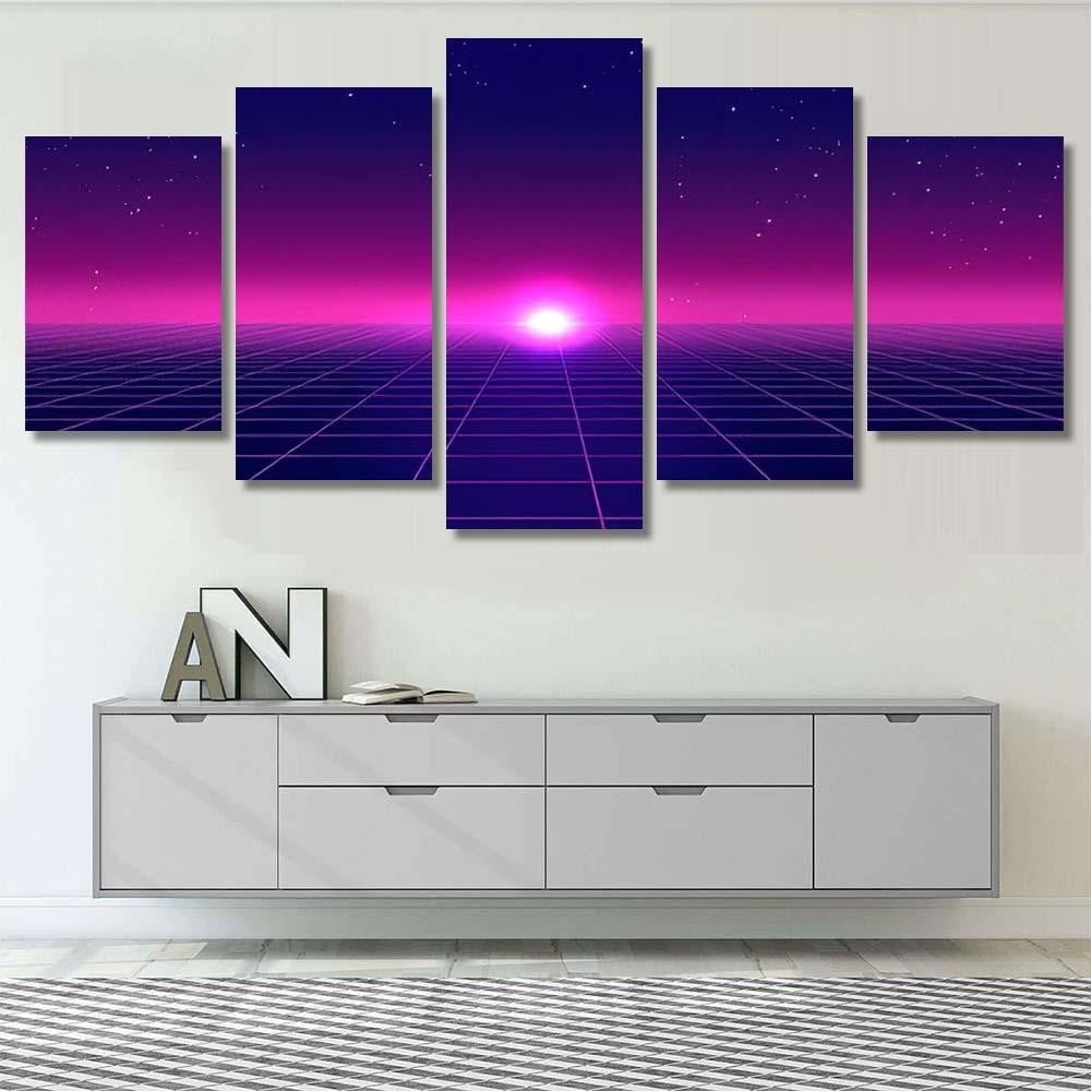 Retro Futuristic Background 1980S Style 3D 3 Galaxy Sky and Space Multi Piece Panel Canvas Home Decor Housewarming Gift Ideas Poster Canvas Gallery Prints
