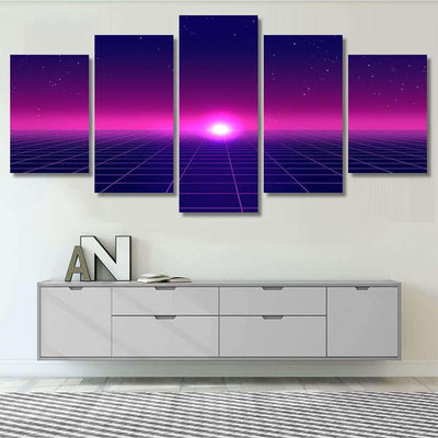 Retro Futuristic Background 1980S Style 3D 3 Galaxy Sky and Space Multi Piece Panel Canvas Home Decor Housewarming Gift Ideas Poster Canvas Gallery Prints