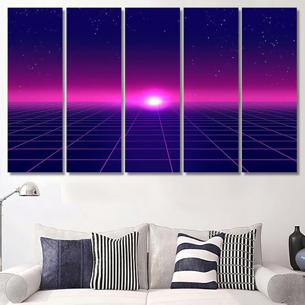 Retro Futuristic Background 1980S Style 3D 3 Galaxy Sky and Space Multi Piece Panel Canvas Home Decor Housewarming Gift Ideas Poster Canvas Gallery Prints