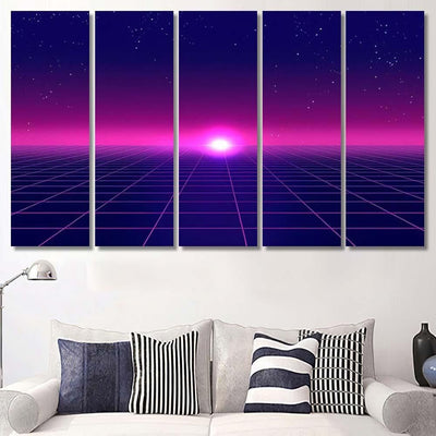 Retro Futuristic Background 1980S Style 3D 3 Galaxy Sky and Space Multi Piece Panel Canvas Home Decor Housewarming Gift Ideas Poster Canvas Gallery Prints