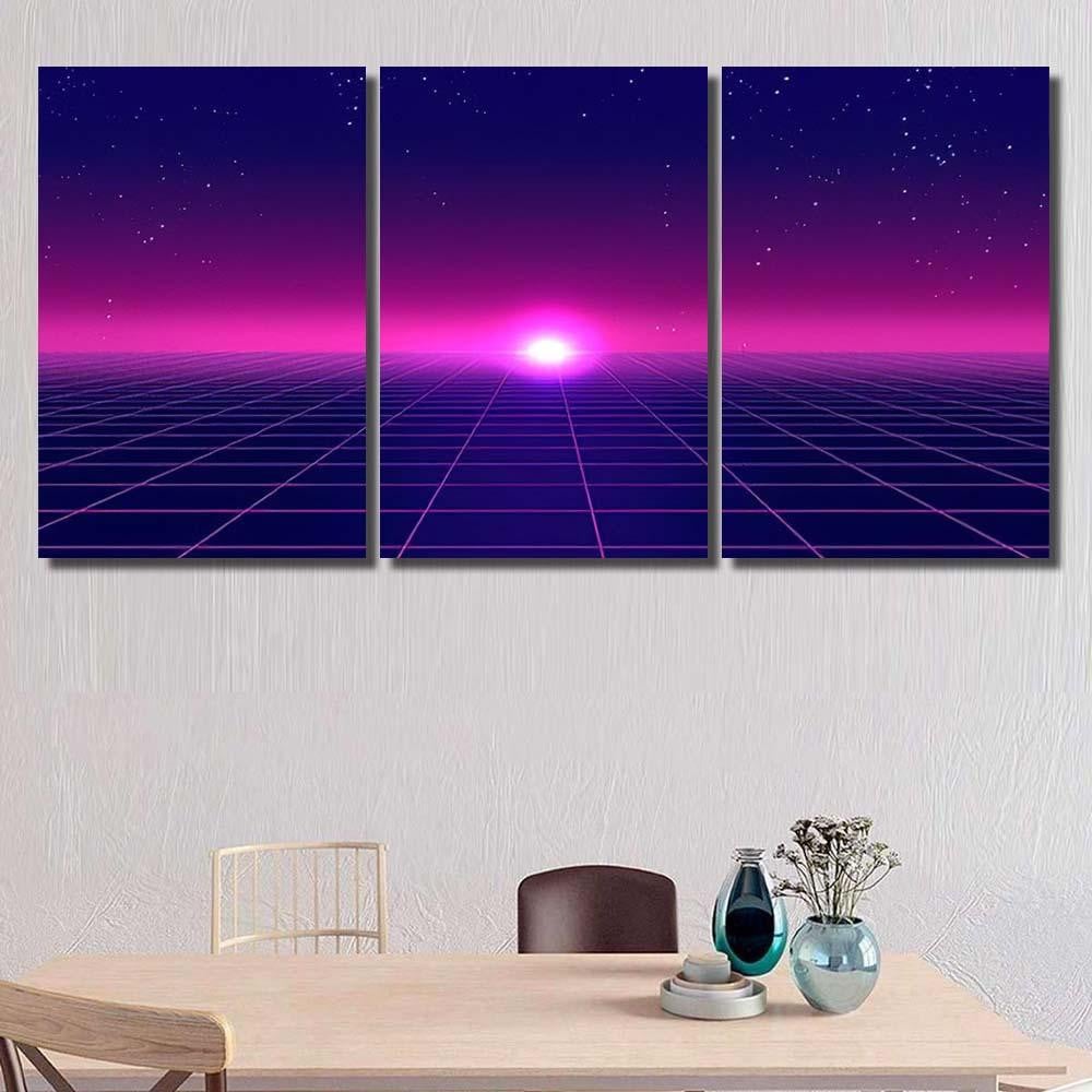 Retro Futuristic Background 1980S Style 3D 3 Galaxy Sky and Space Multi Piece Panel Canvas Home Decor Housewarming Gift Ideas Poster Canvas Gallery Prints