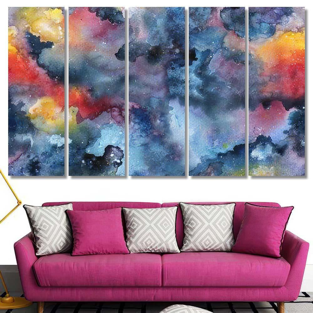 Hand Painted Watercolor Bright Seamless Pattern 1 Galaxy Sky and Space Multi Piece Panel Canvas Home Decor Housewarming Gift Ideas Poster Canvas Gallery Prints