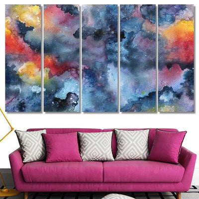Hand Painted Watercolor Bright Seamless Pattern 1 Galaxy Sky and Space Multi Piece Panel Canvas Home Decor Housewarming Gift Ideas Poster Canvas Gallery Prints