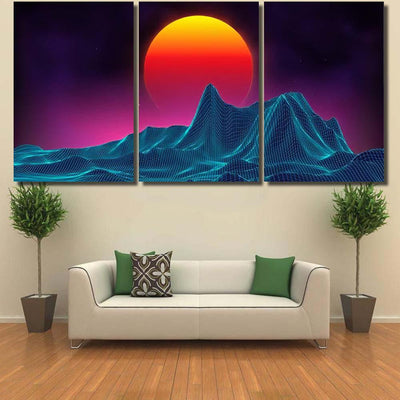 Retro Background Futuristic Landscape 1980S Style 15 Galaxy Sky and Space Multi Piece Panel Canvas Home Decor Housewarming Gift Ideas Poster Canvas Gallery Prints