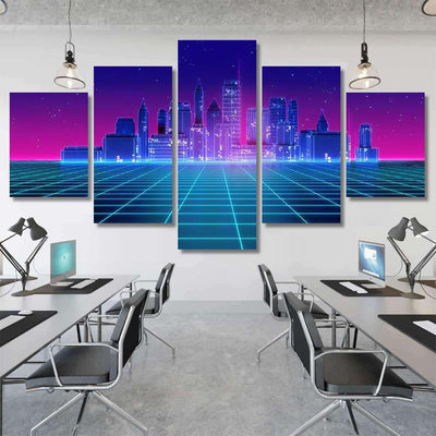 Retro Futuristic Skyscraper City 1980S Style 1 Galaxy Sky and Space Multi Piece Panel Canvas Home Decor Housewarming Gift Ideas Poster Canvas Gallery Prints