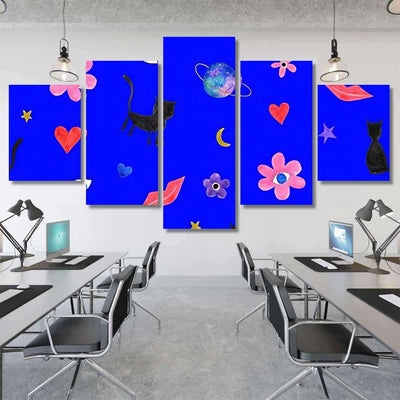 Hand Abstract Watercolor Cats Planets 13 Galaxy Sky and Space Multi Piece Panel Canvas Home Decor Housewarming Gift Ideas Poster Canvas Gallery Prints