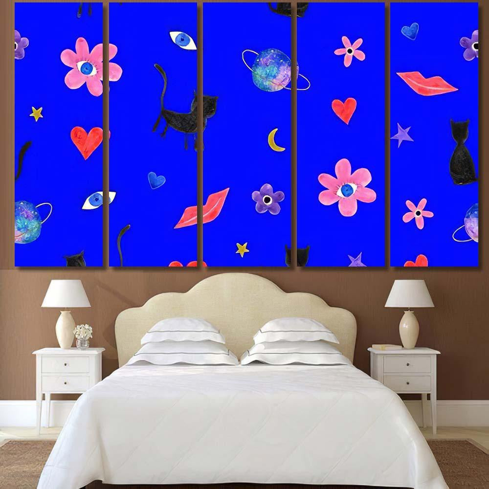 Hand Abstract Watercolor Cats Planets 13 Galaxy Sky and Space Multi Piece Panel Canvas Home Decor Housewarming Gift Ideas Poster Canvas Gallery Prints