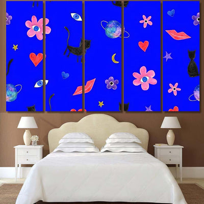 Hand Abstract Watercolor Cats Planets 13 Galaxy Sky and Space Multi Piece Panel Canvas Home Decor Housewarming Gift Ideas Poster Canvas Gallery Prints