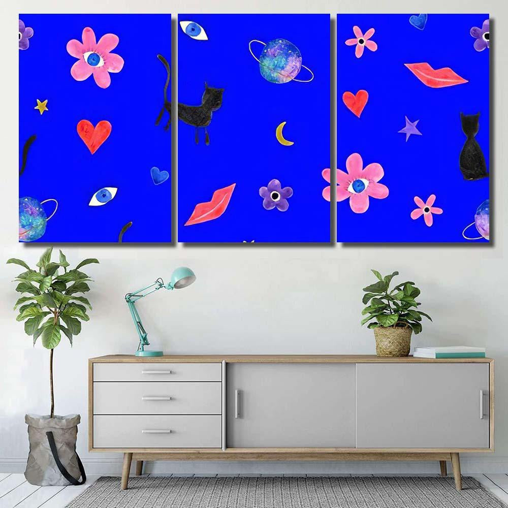 Hand Abstract Watercolor Cats Planets 13 Galaxy Sky and Space Multi Piece Panel Canvas Home Decor Housewarming Gift Ideas Poster Canvas Gallery Prints
