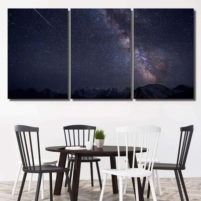 Starry Night Mountains Milky Way Galaxy Sky and Space Multi Piece Panel Canvas Home Decor Housewarming Gift Ideas Poster Canvas Gallery Prints