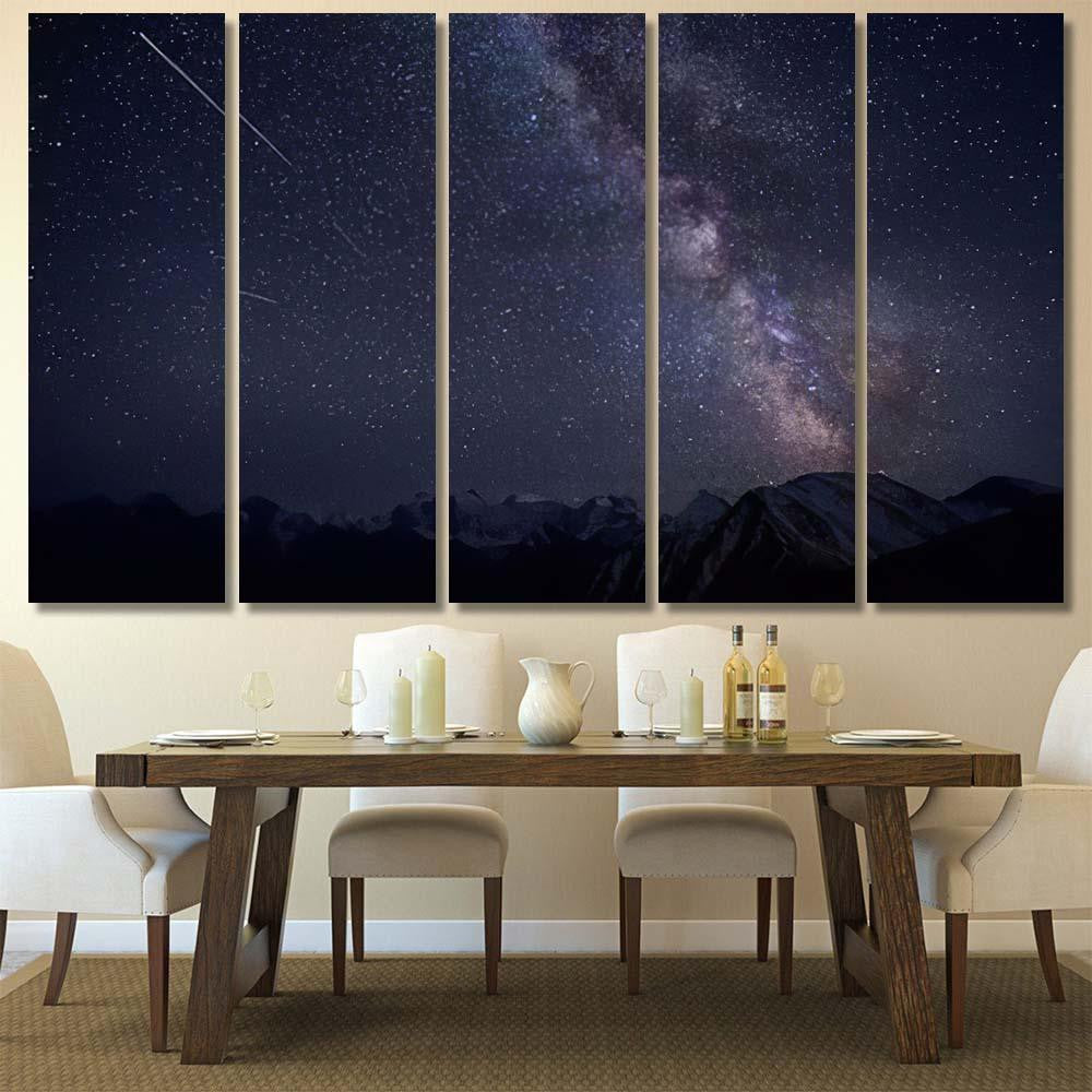 Starry Night Mountains Milky Way Galaxy Sky and Space Multi Piece Panel Canvas Home Decor Housewarming Gift Ideas Poster Canvas Gallery Prints