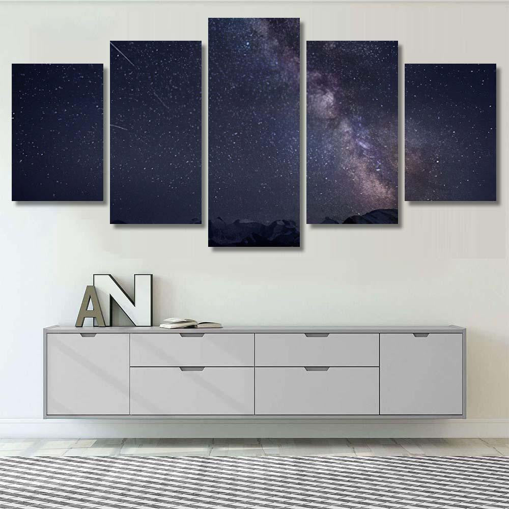 Starry Night Mountains Milky Way Galaxy Sky and Space Multi Piece Panel Canvas Home Decor Housewarming Gift Ideas Poster Canvas Gallery Prints